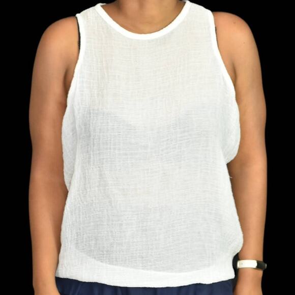 Helmut Lang Gauzy Tank Top White Blouse Sleeveless Draped Sheer Baggy Size Small - Picture 8 of 15